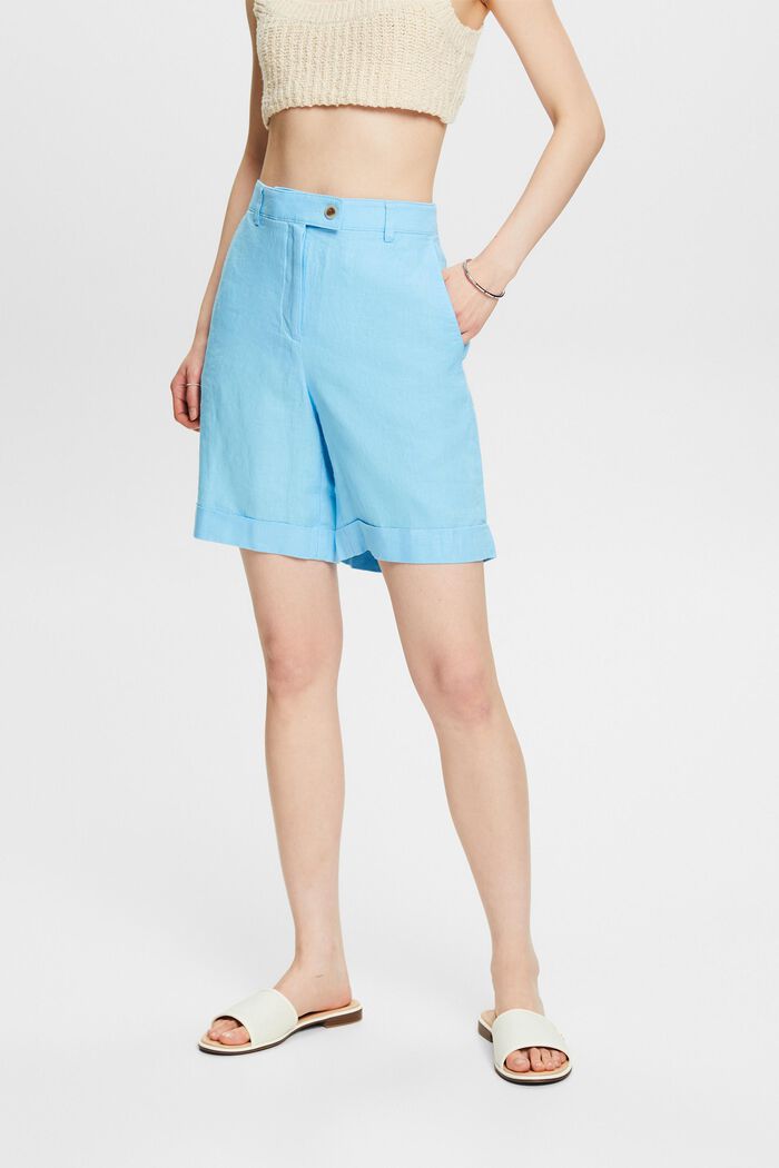 Linen Cuffed Shorts, LIGHT TURQUOISE, detail image number 0