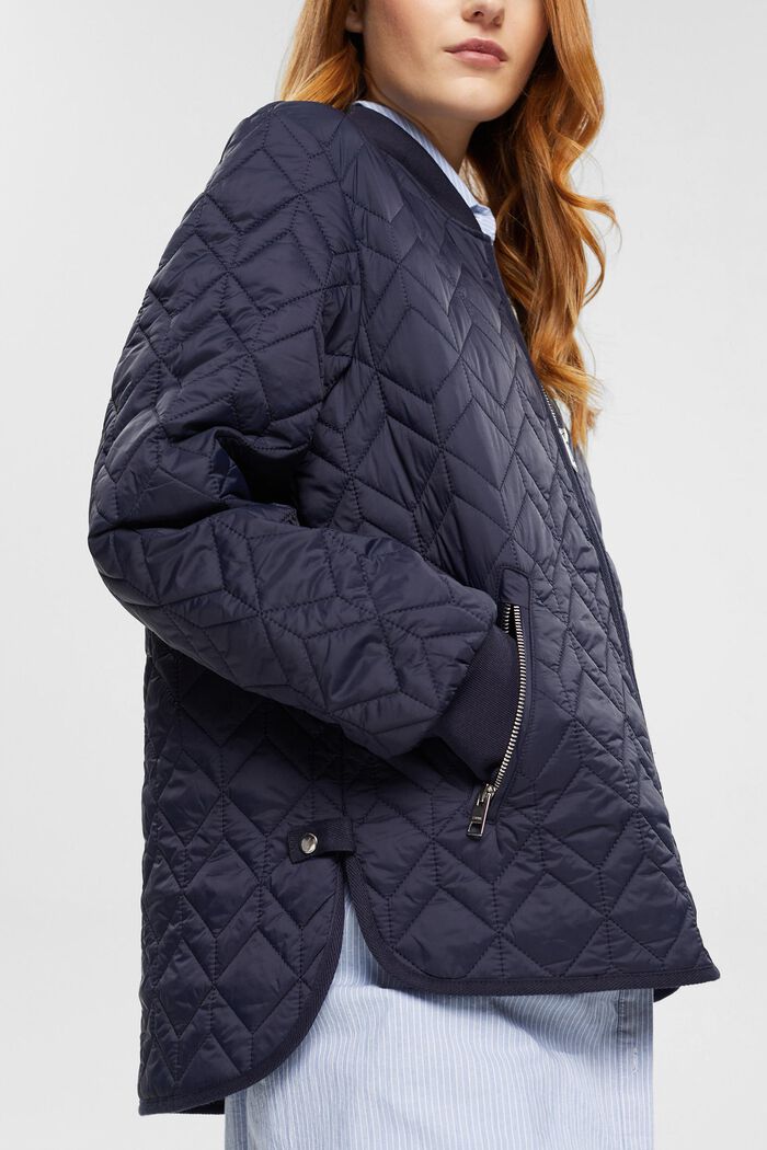 Quilted jacket with rib knit collar, NAVY, detail image number 2