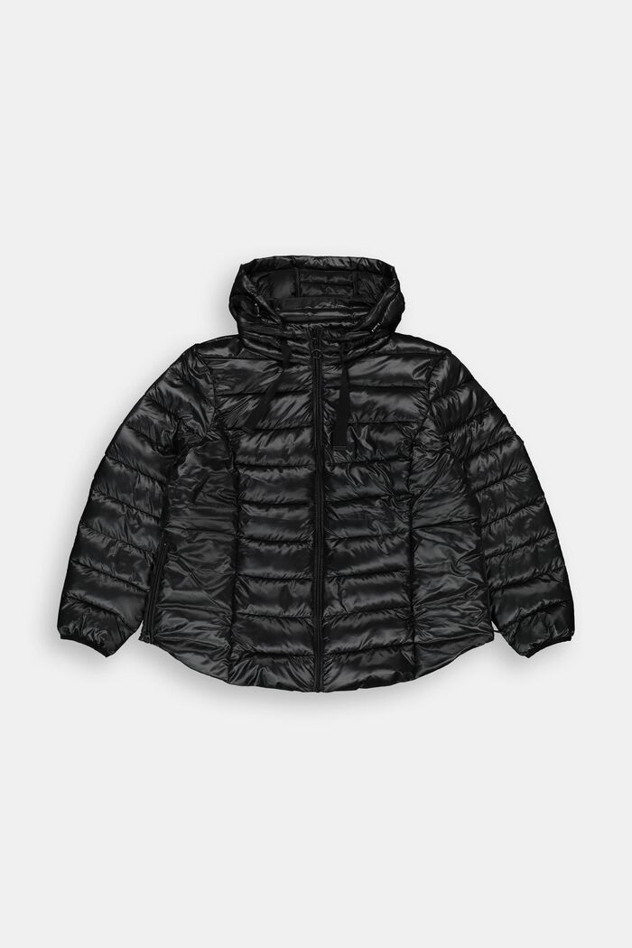 CURVY recycled: lightweight quilted jacket with a hood, BLACK, detail image number 0