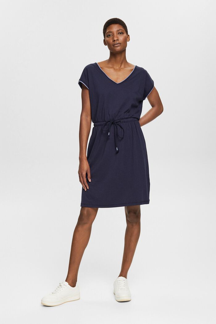 Containing TENCEL™: jersey dress with drawstring ties, NAVY, detail image number 1
