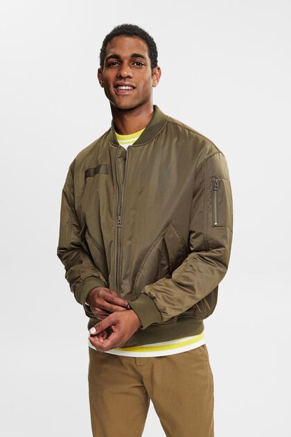 Made of recycled material: bomber jacket with large pockets, DARK KHAKI, overview