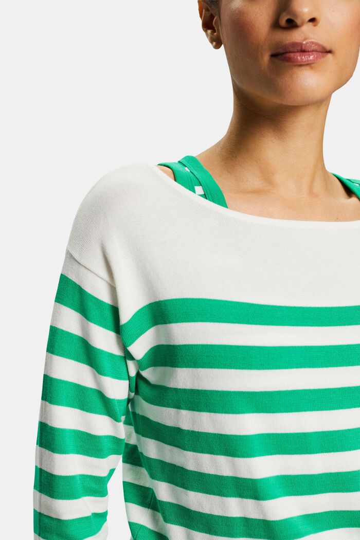 Striped Boatneck Cotton Sweatshirt, GREEN, detail image number 3