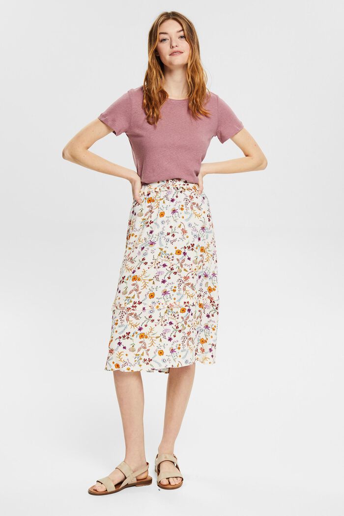 Floral patterned midi skirt with a frilled edge