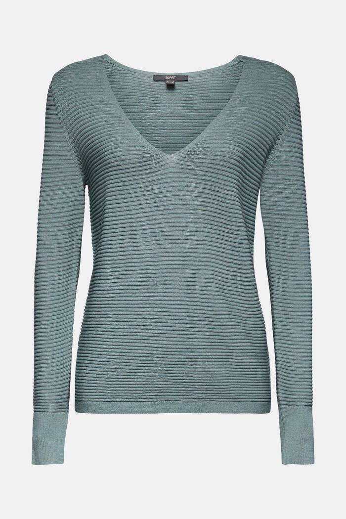 With lyocell TENCEL™: Ribbed jumper, DARK TURQUOISE, detail image number 0