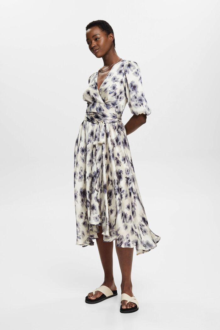Puff sleeve dress with floral print, WHITE, detail image number 4
