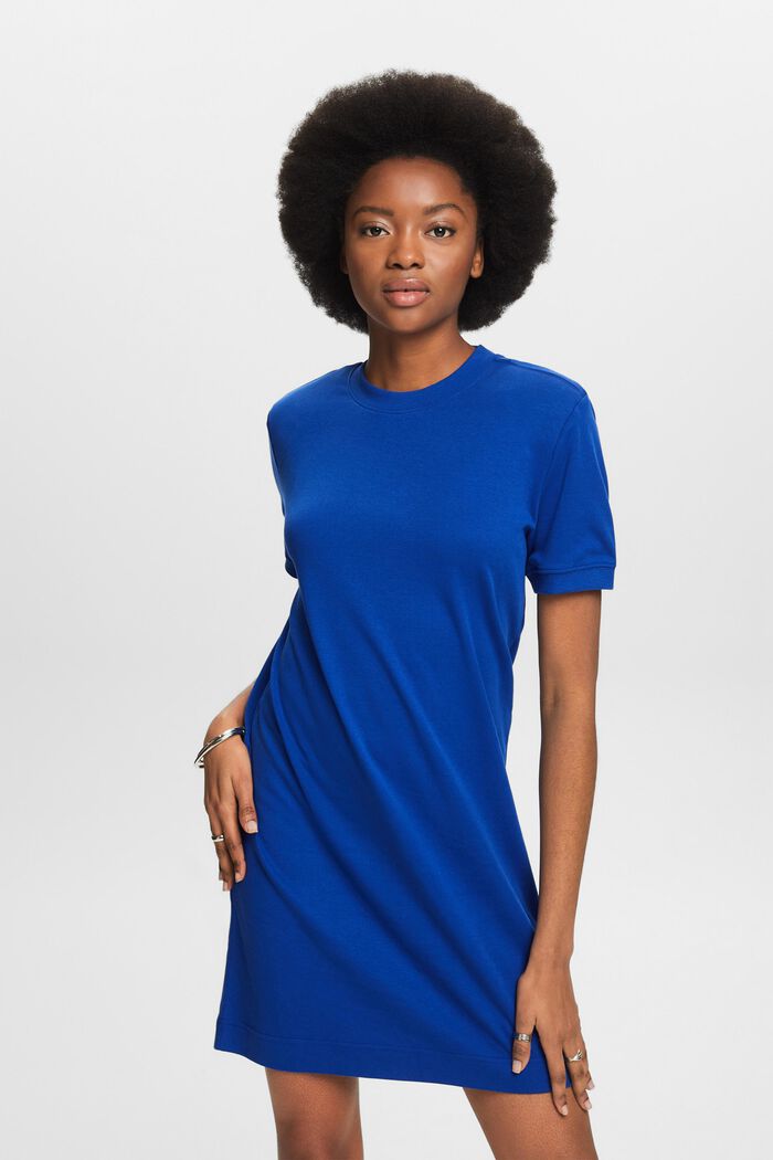 Cotton Padded T-Shirt Dress, BRIGHT BLUE, detail image number 0