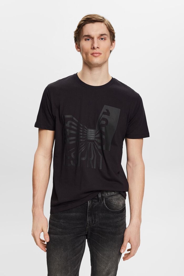 Cotton t-shirt with print, BLACK, detail image number 0