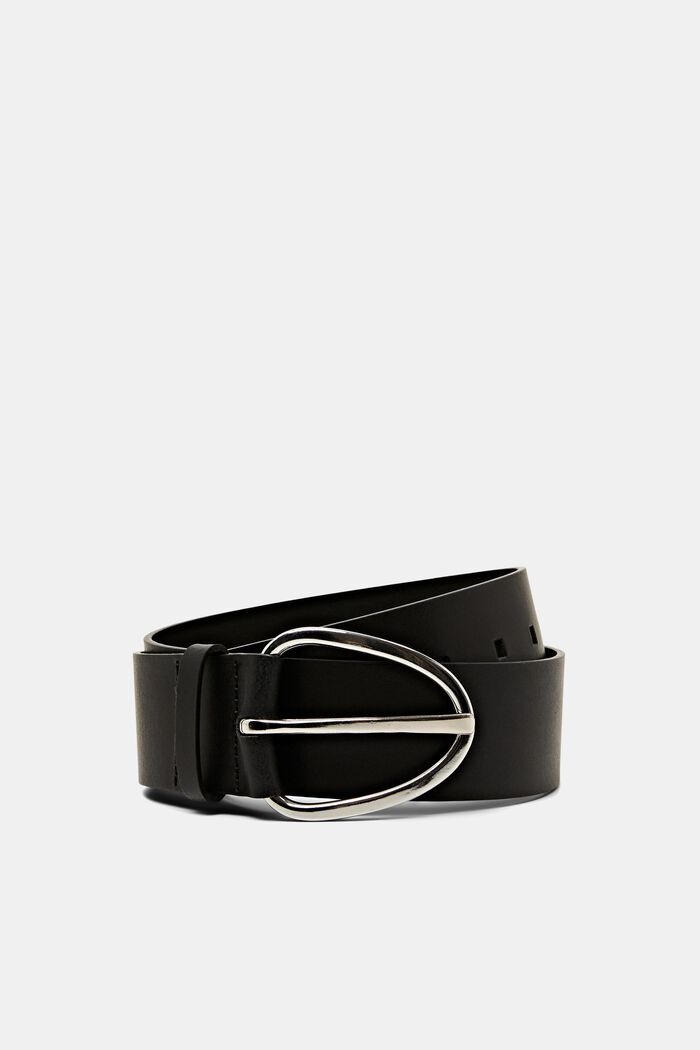 Wide leather belt with metal buckle, BLACK, detail image number 0