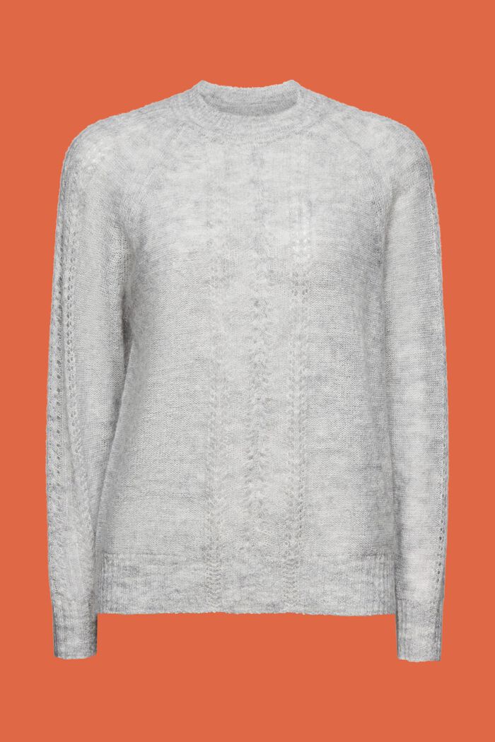 Crewneck Pointelle Knit Sweater, LIGHT GREY, detail image number 6