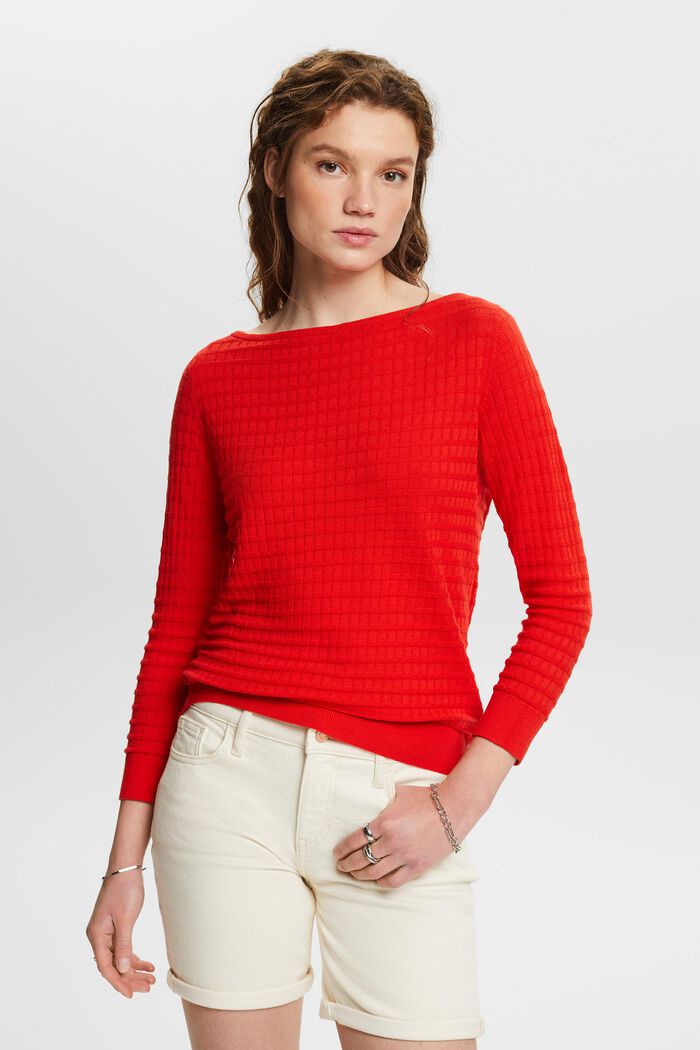 Structured Knit Sweater, RED, detail image number 4