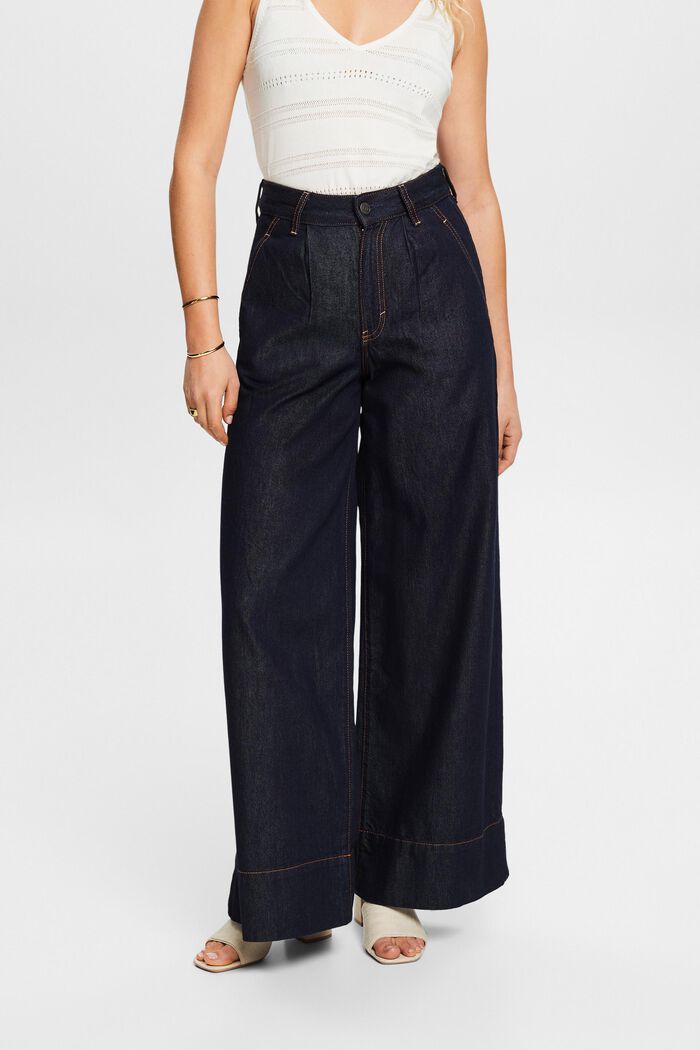 High-Rise Pleated Wide Leg Chino Jeans, BLUE RINSE, detail image number 0