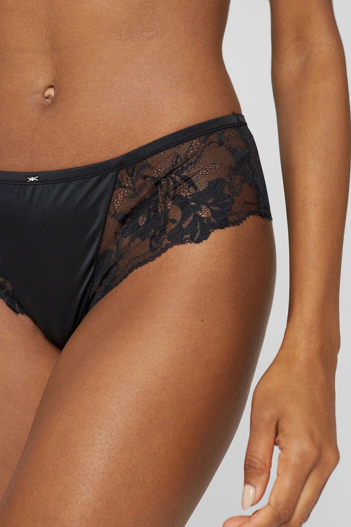 Brazilian shorts made of lace and microfibre, BLACK, detail image number 1