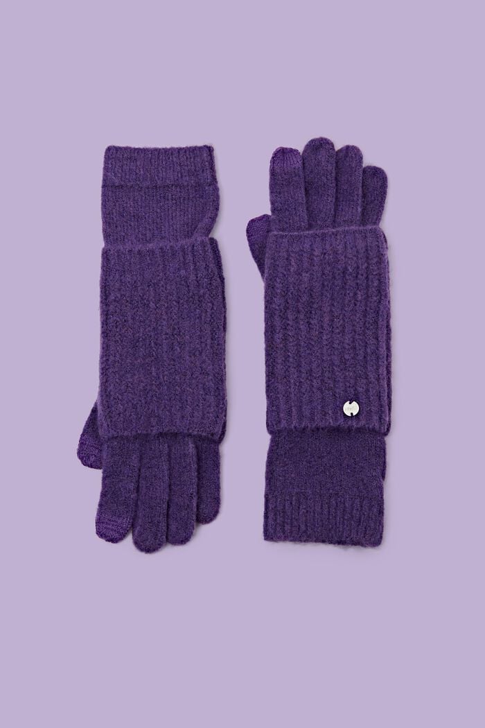 2-in-1 Knitted Gloves, PURPLE, detail image number 0