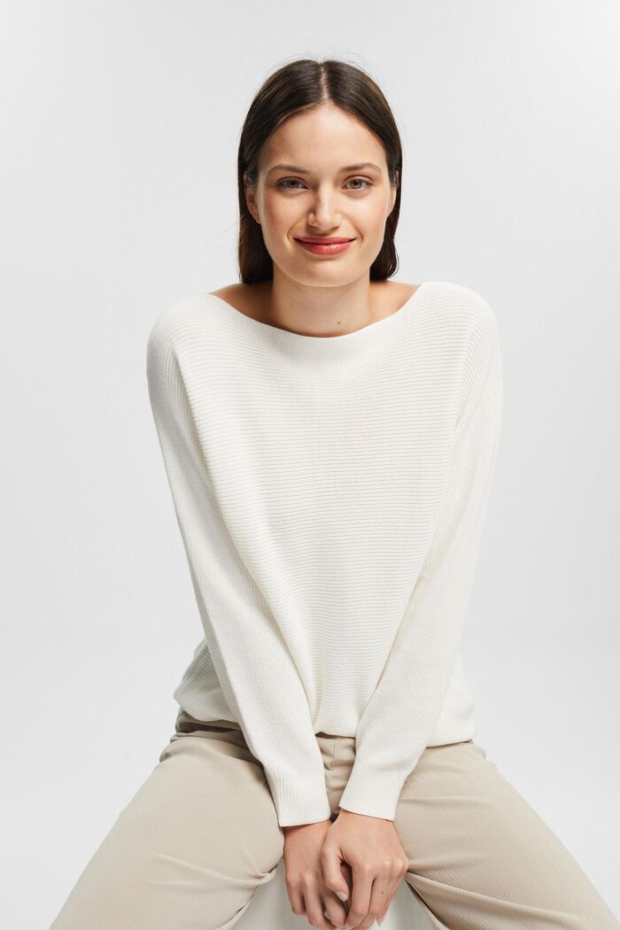 Bateau neck jumper made of organic cotton/TENCEL™, OFF WHITE, overview