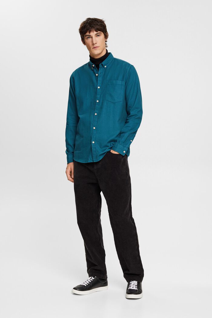 Button down cotton shirt, DARK TURQUOISE, detail image number 4