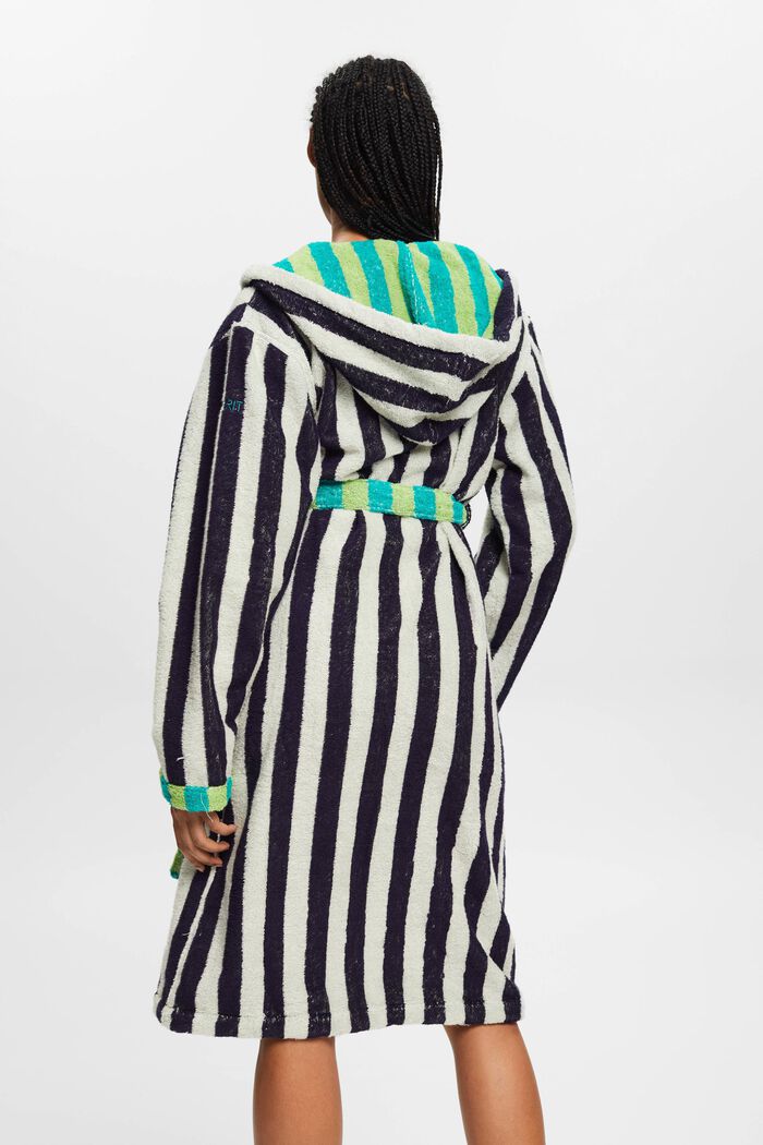 Striped unisex cotton bathrobe, DEEP WATER, detail image number 3