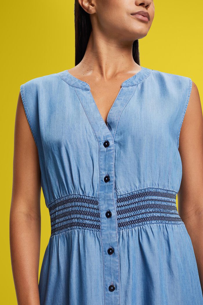 Faux denim sleeveless midi dress, BLUE MEDIUM WASHED, detail image number 1
