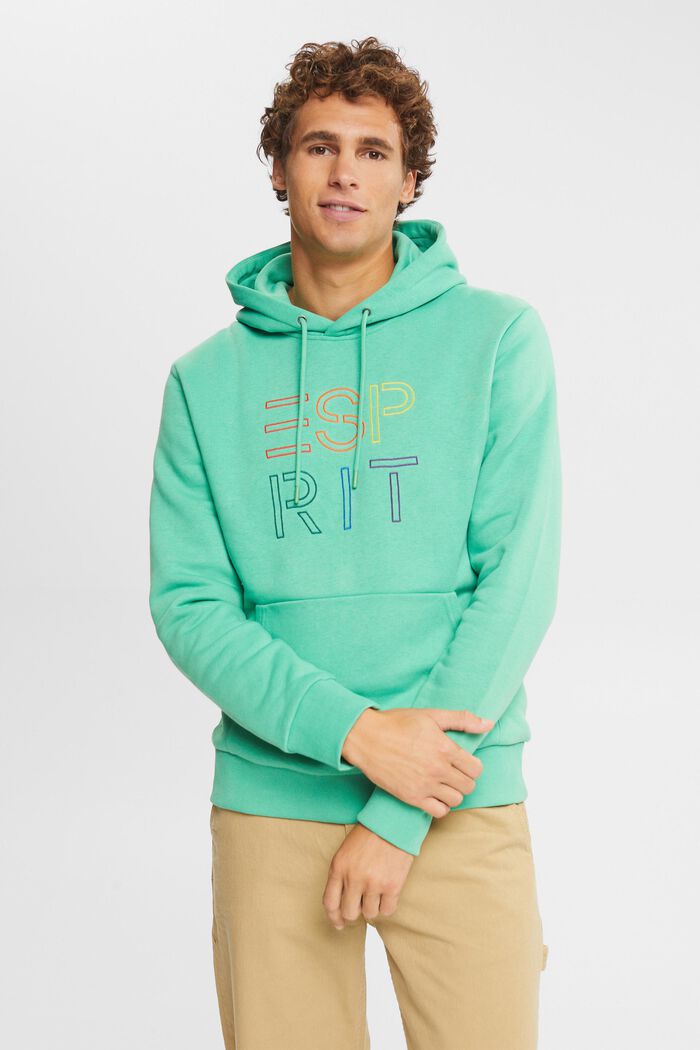 Made of recycled material: hoodie with logo embroidery, GREEN, overview