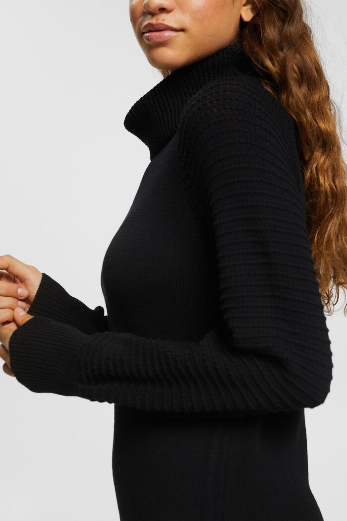 Polo-neck knitted dress, BLACK, detail image number 2