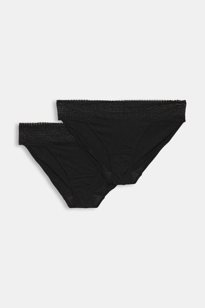 Recycled: double pack of microfibre briefs trimmed with lace, BLACK, overview