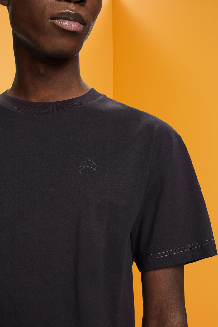Cotton t-shirt with dolphin print, BLACK, detail image number 2