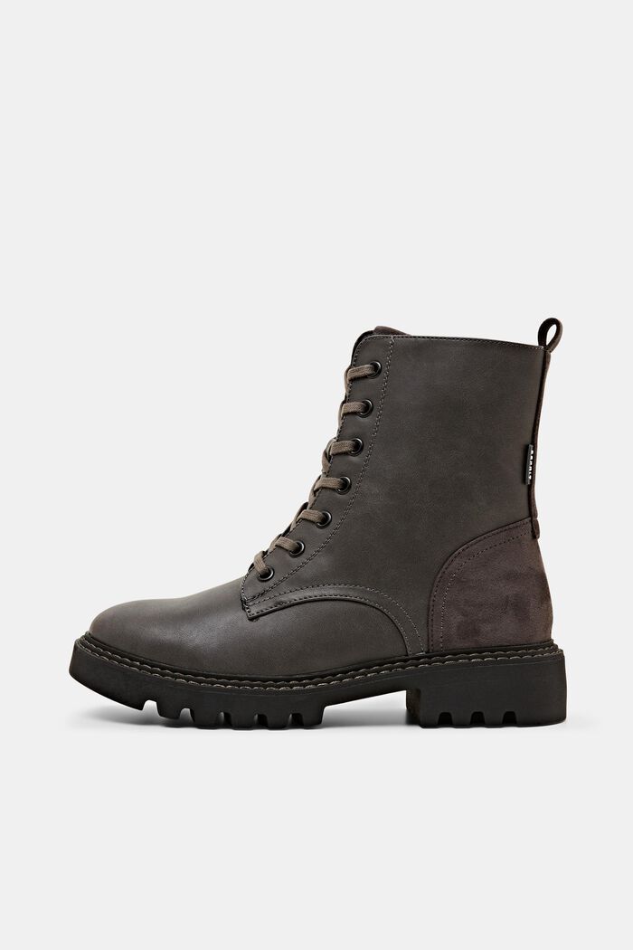 Vegan Leather Lace-Up Boots, DARK GREY, detail image number 0