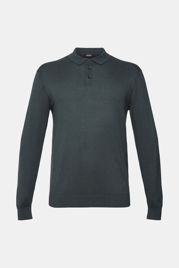 Containing TENCEL™: long sleeve polo shirt, DARK TEAL GREEN, detail image number 2