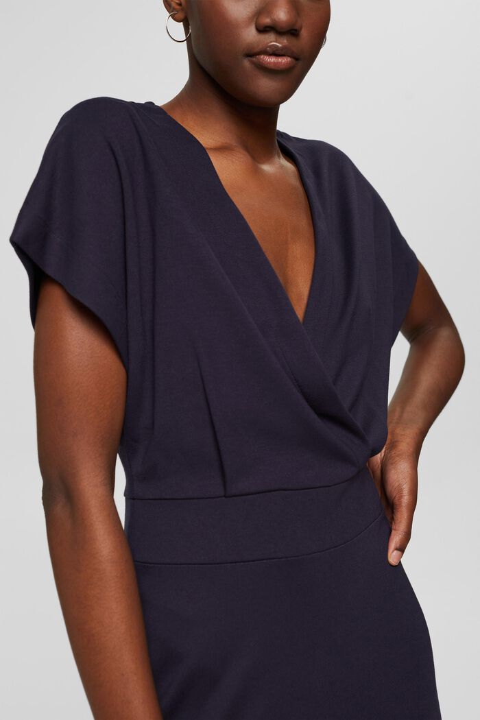 Wrap-over effect jersey dress, NAVY, detail image number 0