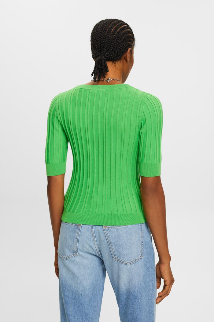 Short-sleeved ribbed sweater, GREEN, detail image number 3