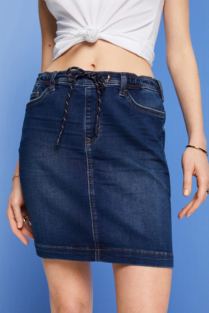 Jogger-style jeans mini skirt, BLUE DARK WASHED, detail image number 2