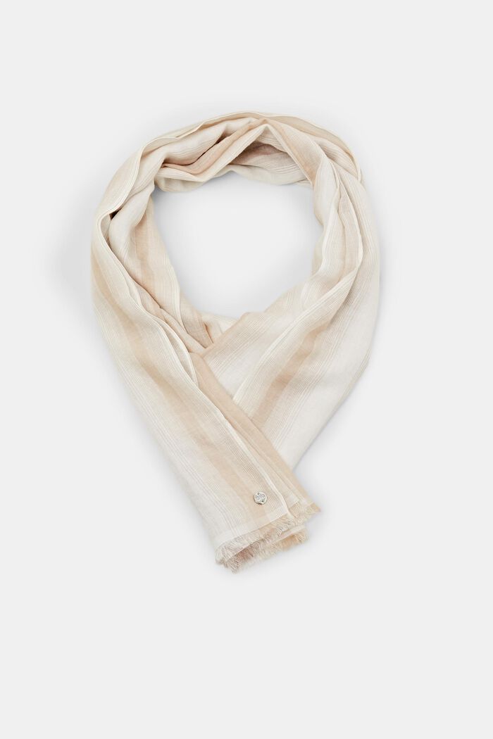 Striped linen blend scarf, BEIGE, detail image number 0
