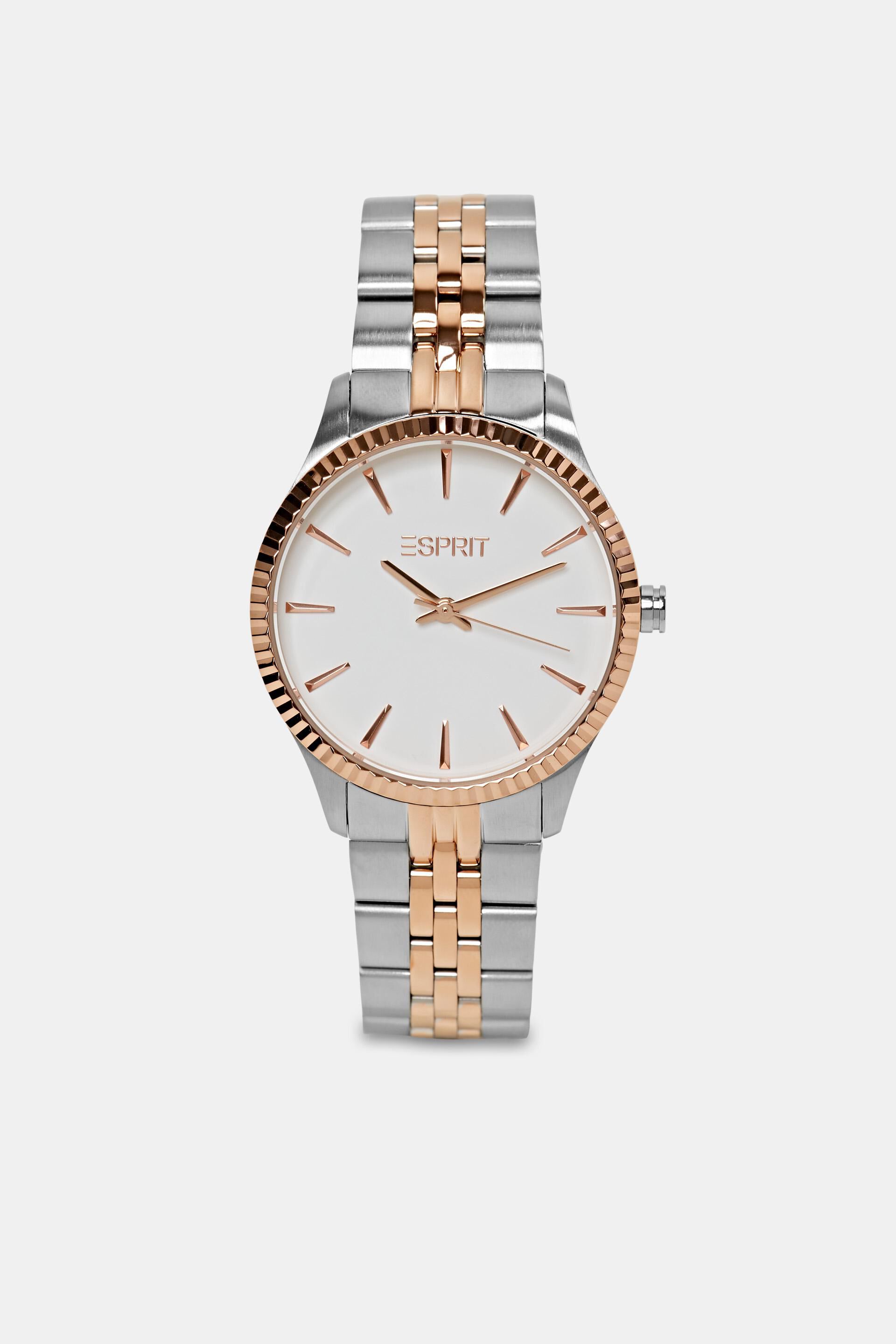 Bi-colour watch with a corrugated bezel at our online shop - ESPRIT