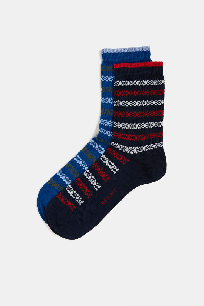 Double pack of socks with a striped pattern, BLUE/NAVY, detail image number 0