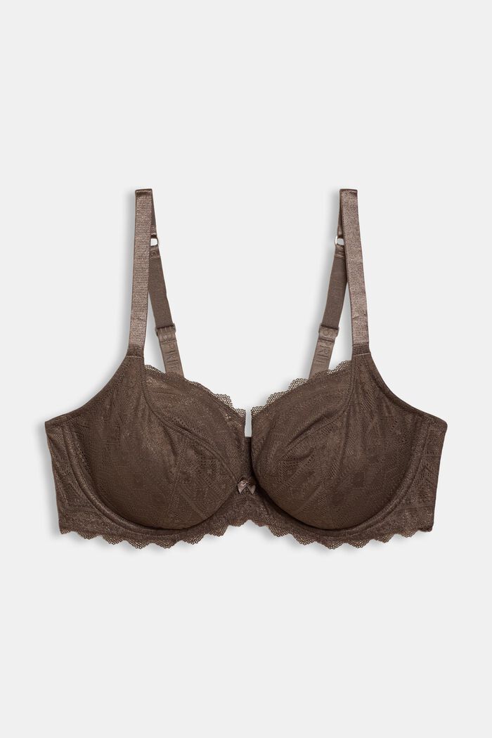 Unpadded underwire bra in lace, made especially for larger cup sizes, TAUPE, detail image number 0