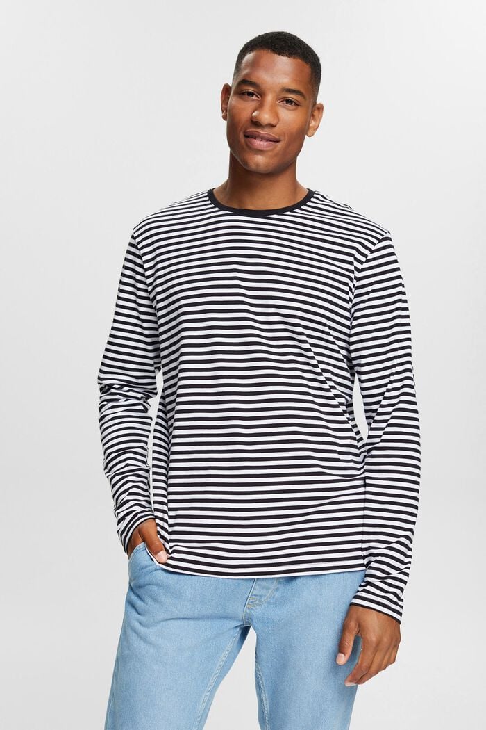 Long sleeve top with a striped pattern, BLACK, overview