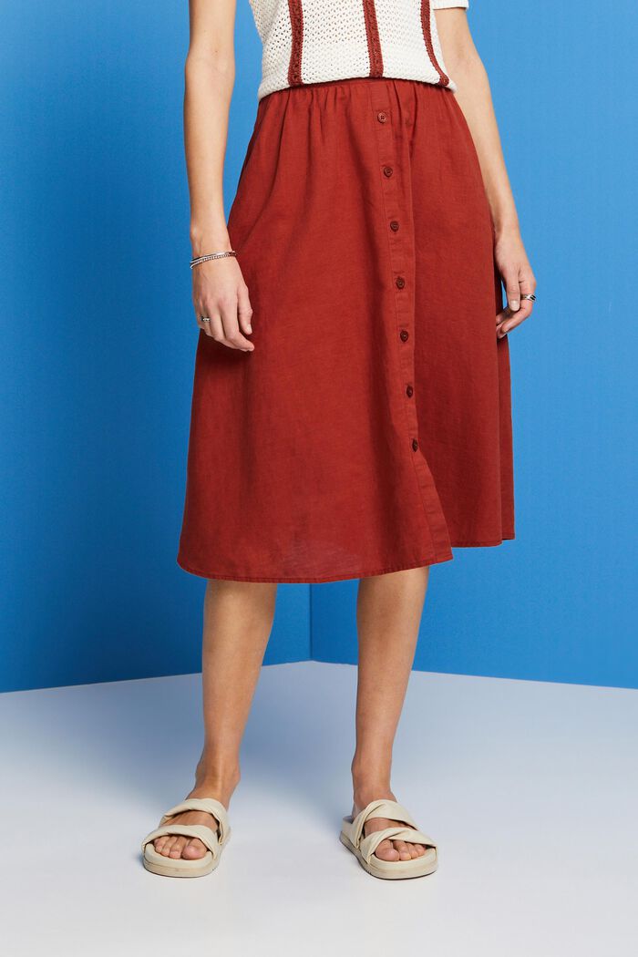 Midi skirt, linen-cotton blend, TERRACOTTA, detail image number 0