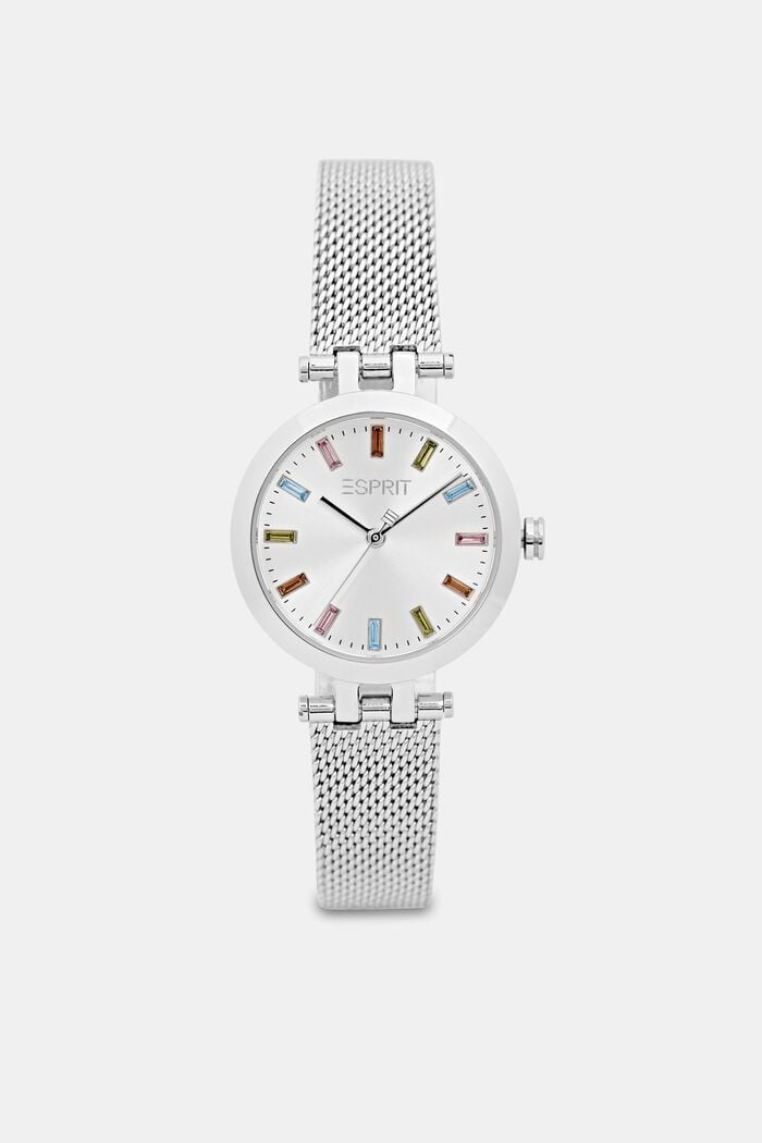 Stainless steel watch with colourful stones, SILVER, overview