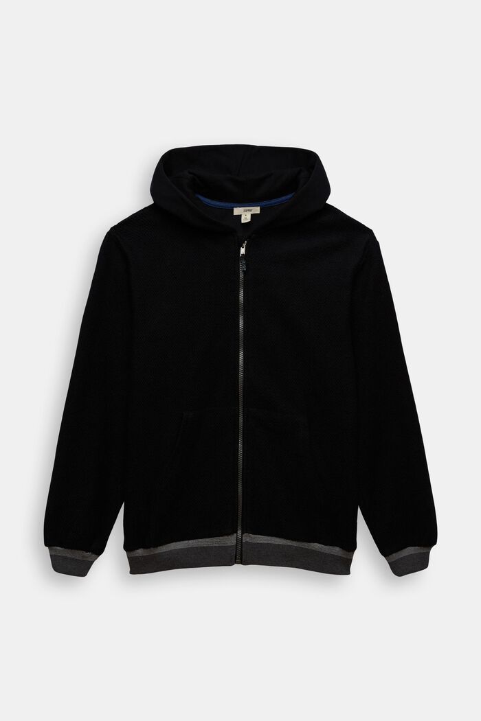Zip-up hoodie with texture, 100% cotton