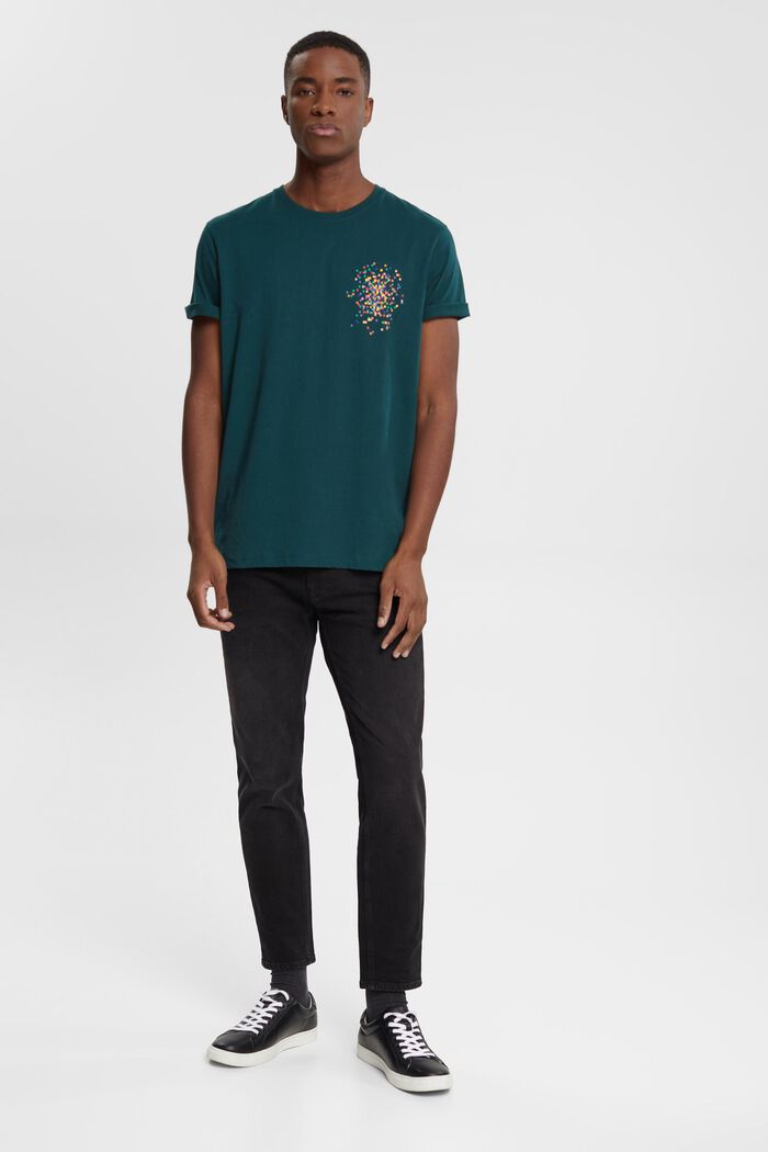 T-shirt with chest print, DARK TEAL GREEN, detail image number 4