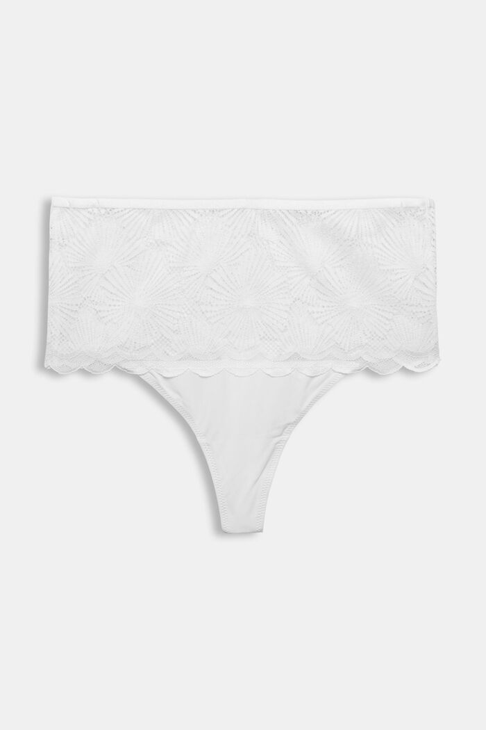 Made of recycled material: High-waisted thong with lace, WHITE, detail image number 5