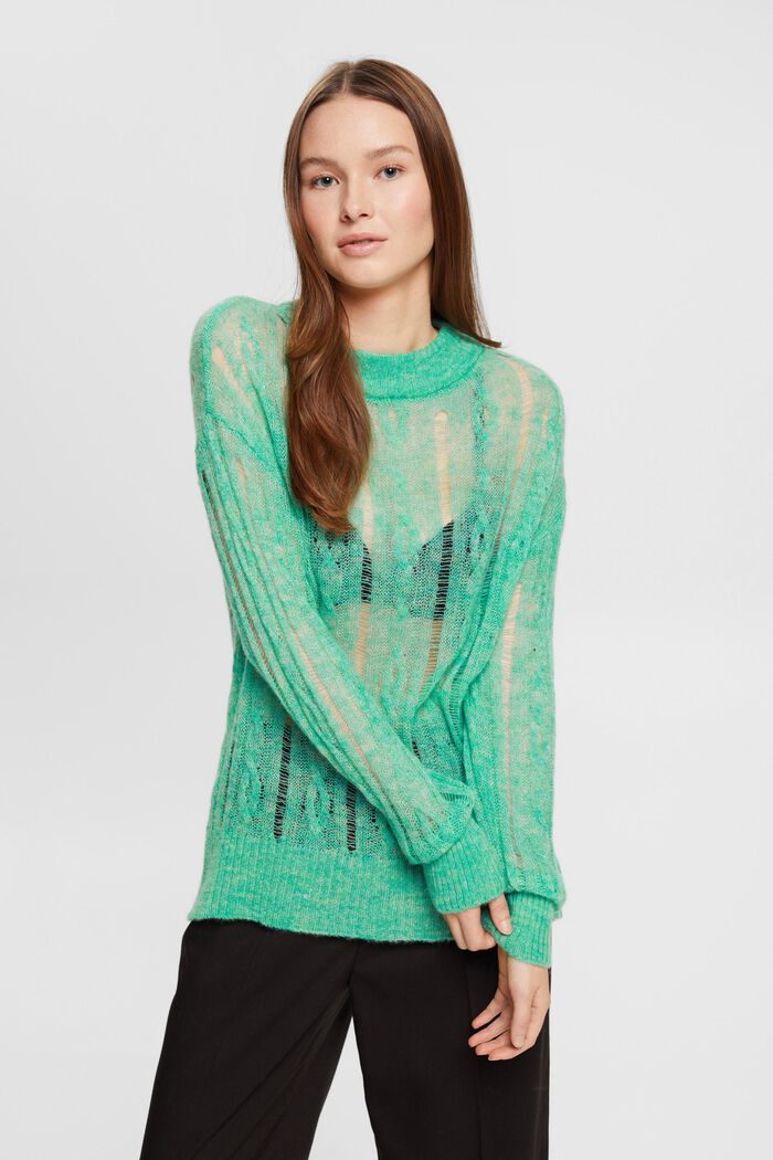 Open cable knit sweater with wool