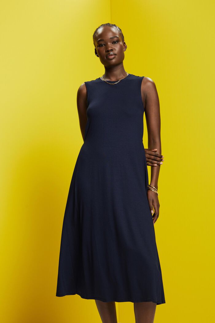 Jersey midi dress with fixed waist bands, NAVY, detail image number 0
