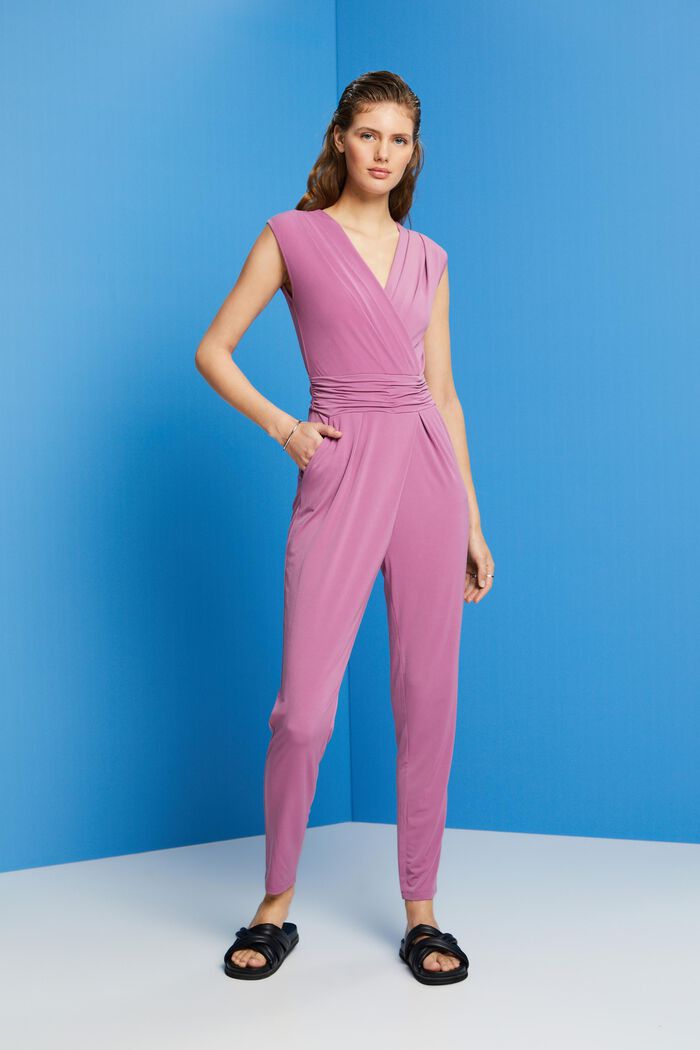 Sleeveless jumpsuit with wrapped neckline, VIOLET, detail image number 4