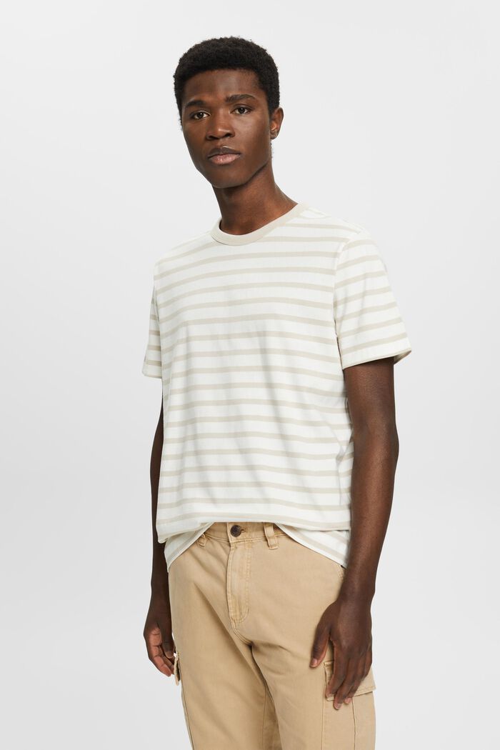 Striped sustainable cotton t-shirt, LIGHT TAUPE, detail image number 0