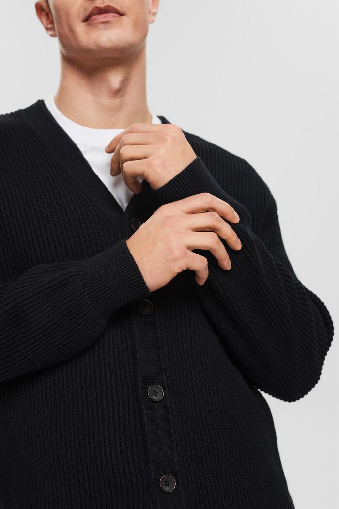 Rib-Knit V-Neck Cardigan, BLACK, detail image number 3