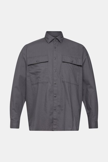 Oversized, sustainable cotton shirt, DARK GREY, overview