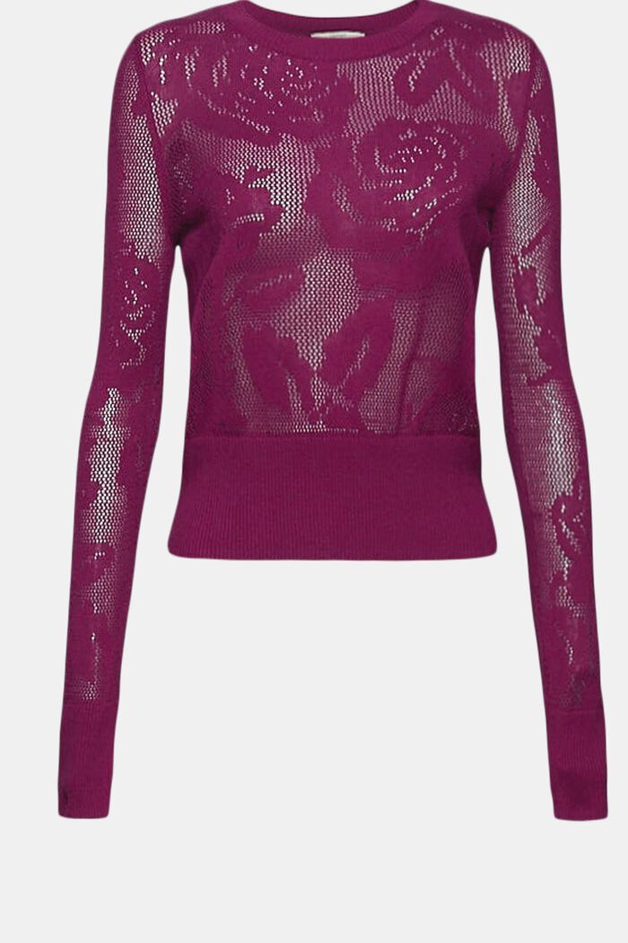 Jumper in openwork knit fabric, PLUM RED, detail image number 2