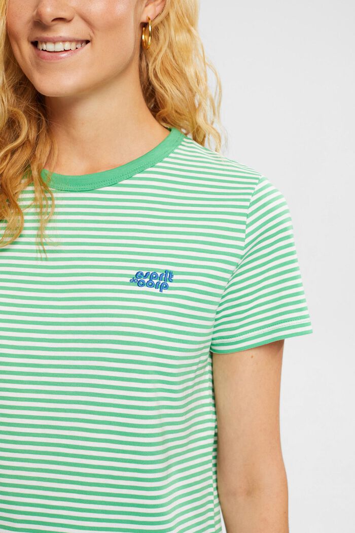 Striped t-shirt with embroidered flower, GREEN, detail image number 0