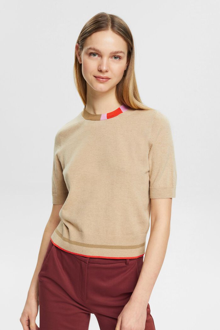 Short-sleeved knitted jumper, SAND, detail image number 0