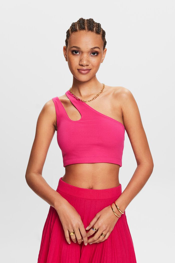 One-Shoulder Cropped Top, PINK FUCHSIA, detail image number 0